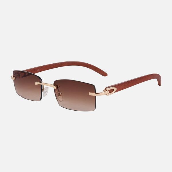 Ambush - Brown Lenses / Wooden Frame - ambush style sunglasses, anti scratch coating, bold eyewear, CE certified eyewear, edgy sunglasses, premium sunglasses, statement glasses, tactical shades, unisex sunglasses, UV400 protection - Brown gradient lenses with wooden Ambush style frames and gold-tone metal accents.