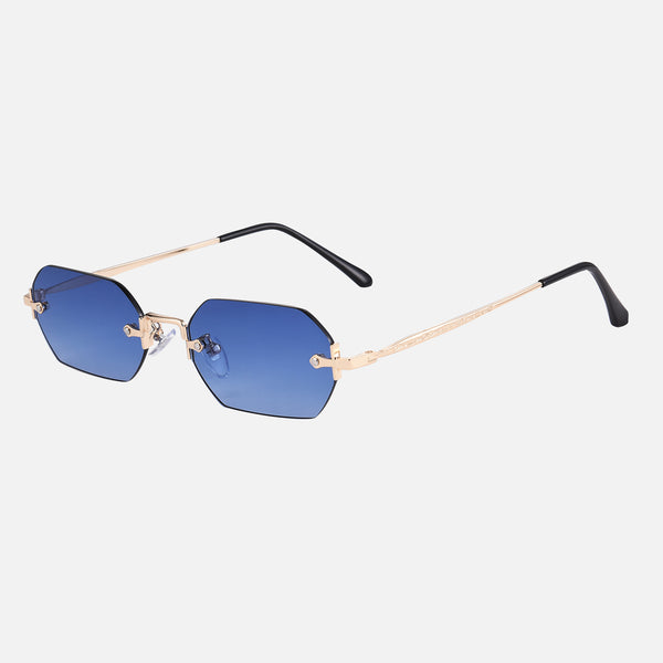 Mystic - Blue Lenses / Gold Frame - anti scratch coating, CE certified eyewear, elegant glasses, enchanting eyewear, mysterious shades, mystic style sunglasses, premium sunglasses, sophisticated sunglasses, unisex sunglasses, UV400 protection - Gold hexagonal frames with blue gradient lenses and black temple tips sunglasses.