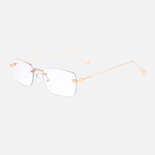 Absent - Clear - Clear Lenses / Gold Frame - anti fatigue lenses, blue light blocking glasses, clear lens frames, computer glasses, digital eye strain glasses, eye protection glasses, gaming glasses, office eyewear, screen protection eyewear, work from home accessories - Gold metal rimless rectangular frames with clear lenses for blue light blocking and eye protection.