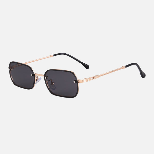 Intens - Black Lenses / Gold Frame - anti scratch coating, CE certified eyewear, designer sunglasses, fashion glasses, premium shades, premium sunglasses, stylish eyewear, trendy sunglasses, unisex sunglasses, UV400 protection - Rectangular black lenses with slim gold metal frames and black temple tips sunglasses.