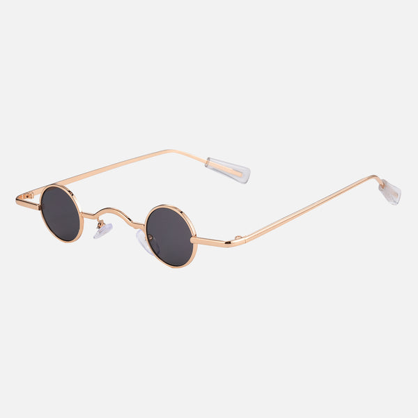 Stoner - Black Lenses / Gold Frame - anti scratch coating, casual glasses, CE certified eyewear, chill sunglasses, laid back shades, premium sunglasses, relaxed eyewear, stoner style sunglasses, unisex sunglasses, UV400 protection - Gold metal round frames with black lenses and clear temple tips sunglasses.