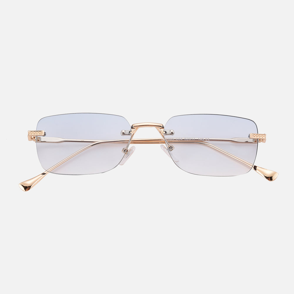 Absent  - OV Special - Light Blue Lenses / Gold Frame - absent style sunglasses, anti scratch coating, CE certified eyewear, clean eyewear, minimalist shades, modern sunglasses, premium sunglasses, simple glasses, unisex sunglasses, UV400 protection - Light blue lenses with thin gold metal frames in minimalist rectangular shape.